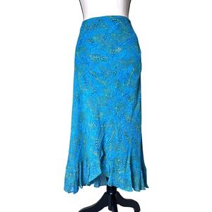 Tessuto Pull On Y2K Mermaid Midi Skirt Lined Ruffle Asym‎ Hem Size Large Boho